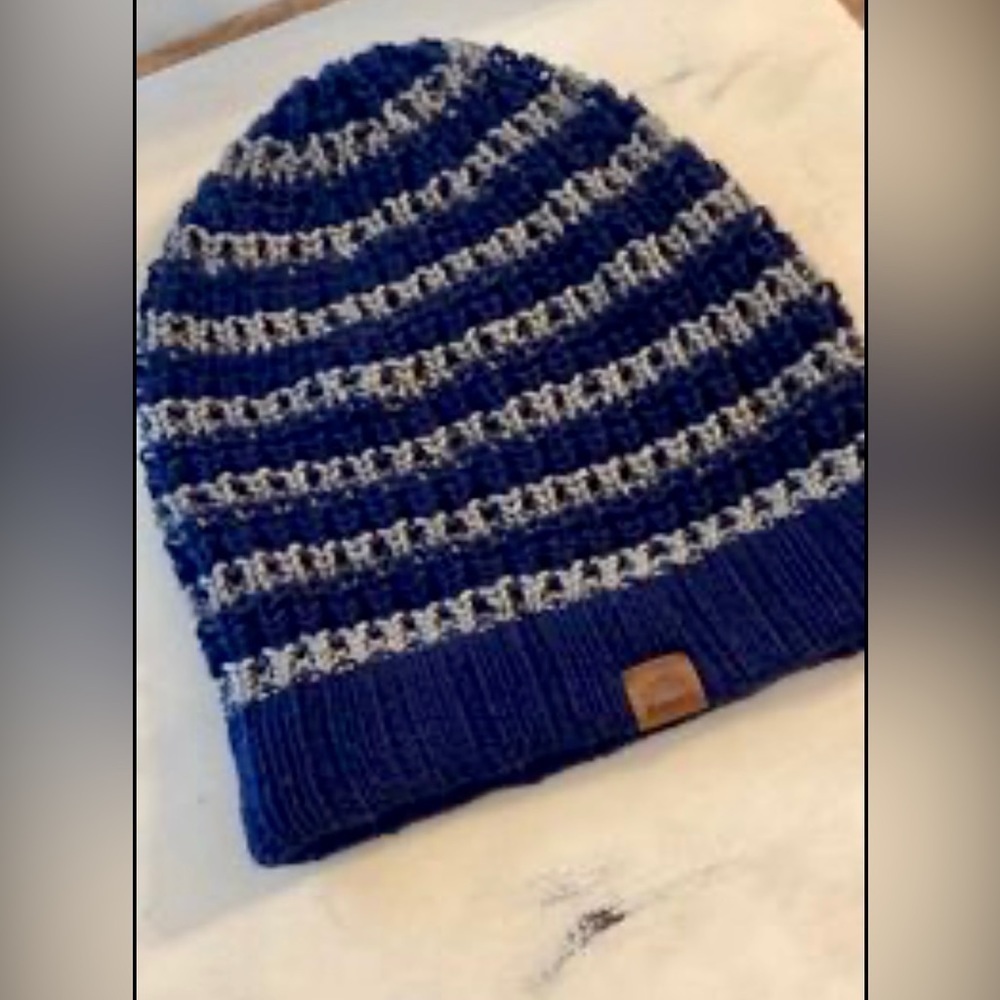 Roots Canada Blue & Grey Striped Textured Knit Toque Beanie O/S